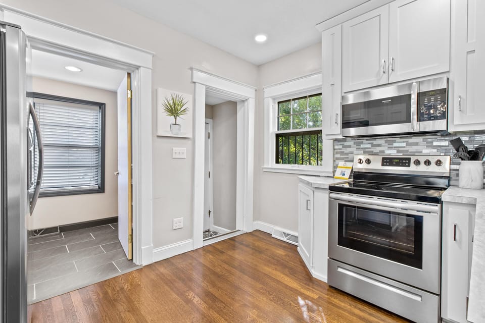 A remodeled kitchen provides guests with everything they need to cook a great meal