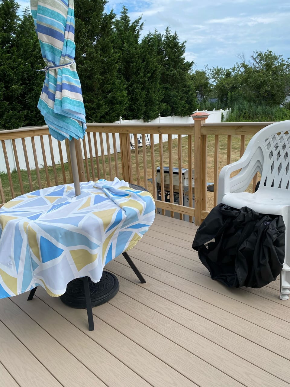 Huge backyard, 12 x16 deck solar lights, table, umbrellachairsbbq grill & swing 