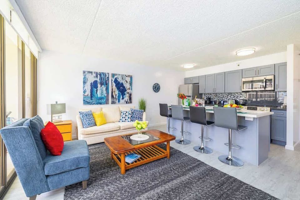 Remodeled and cozy living room with one  pull out sleeper couch