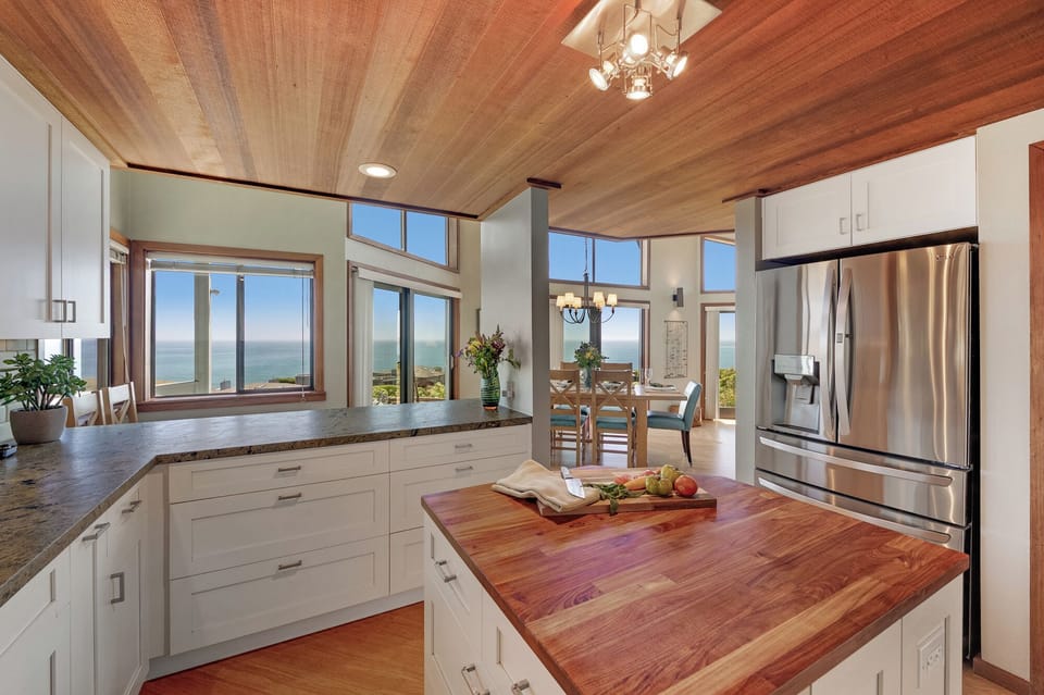 Enjoy ocean views from the kitchen. LG refrigerator makes round craft ice!