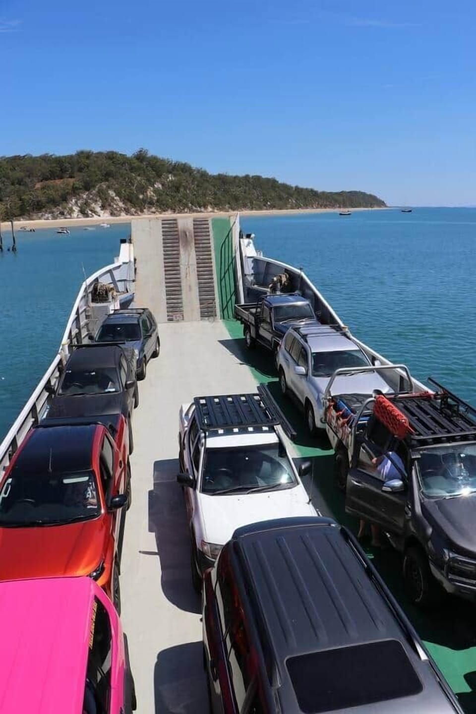 Barge/ ferry offers scheduled passenger and vehicle service.