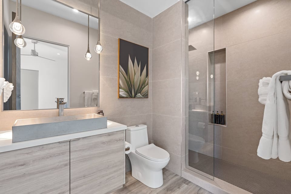 Ensuite bathroom with waterfall shower