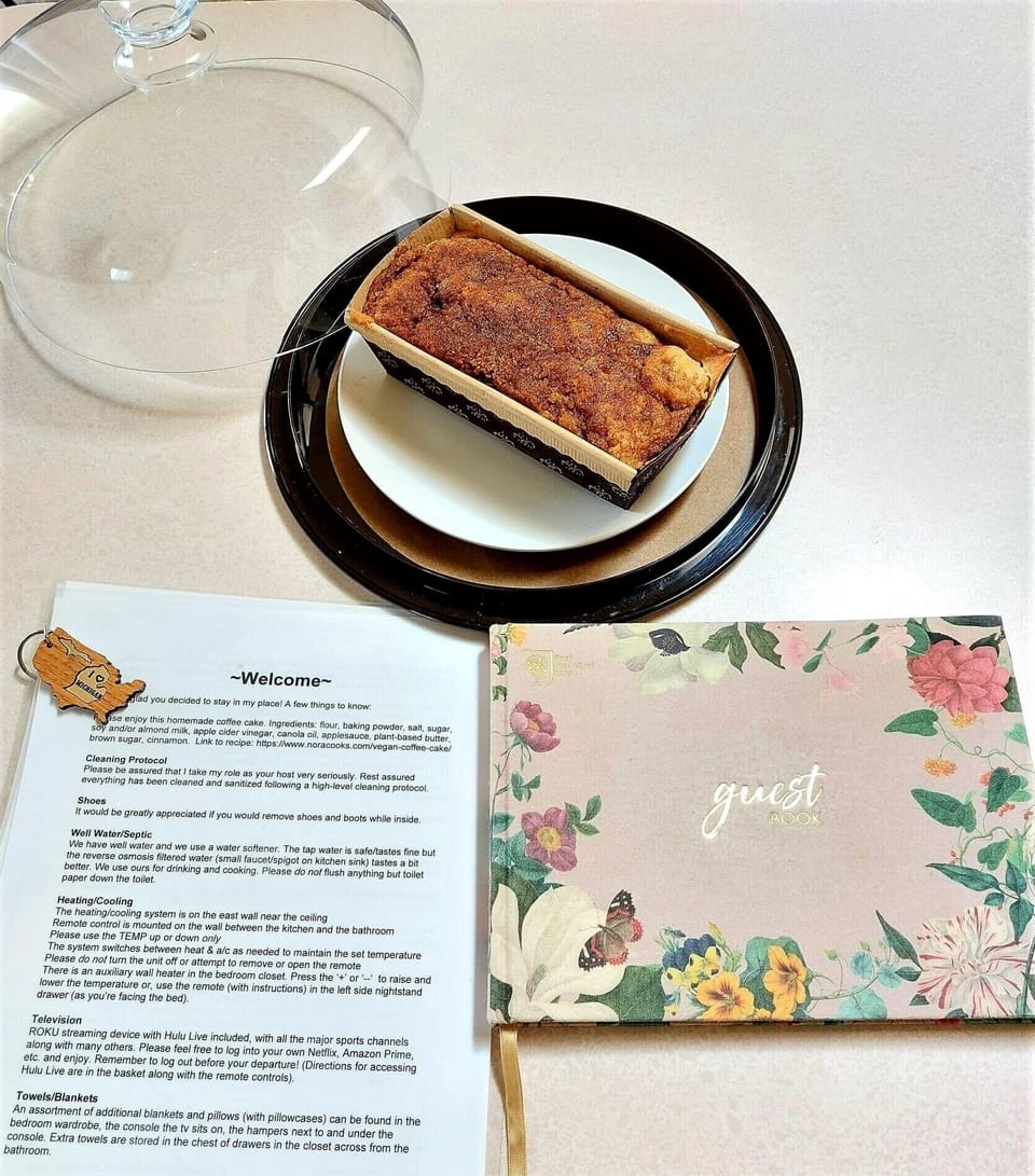 Each guest is warmly welcomed with a homemade cinnamon coffee cake 