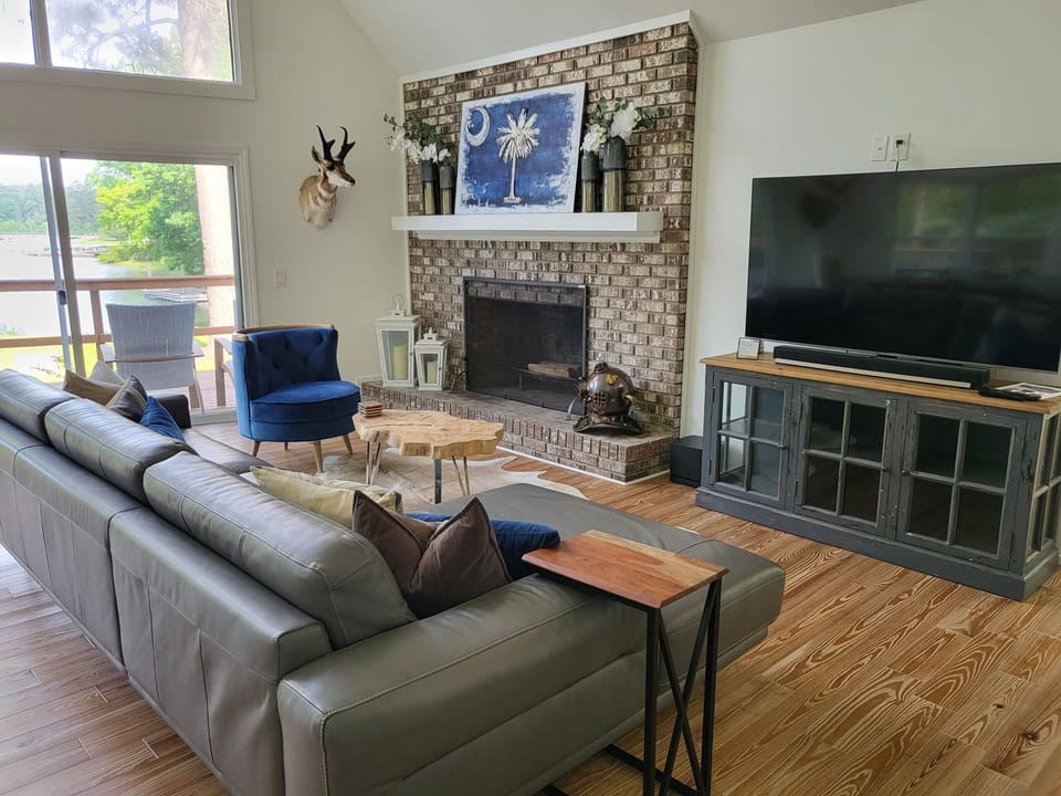 TV and fireplace area 