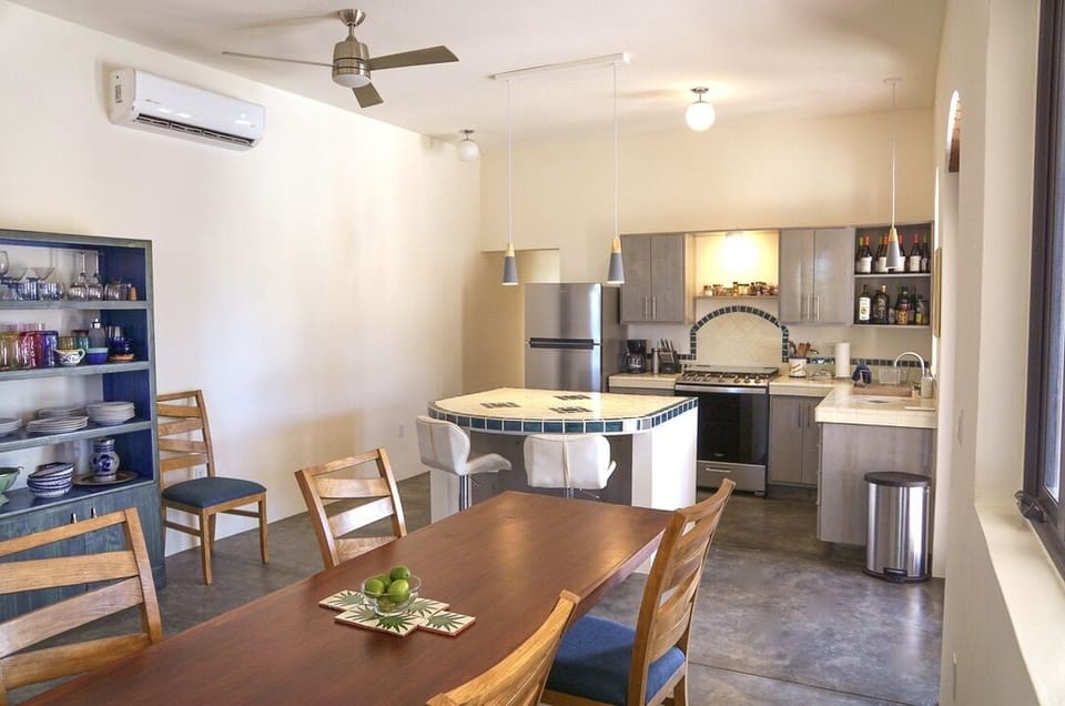 Dining room with 6-8 person table.