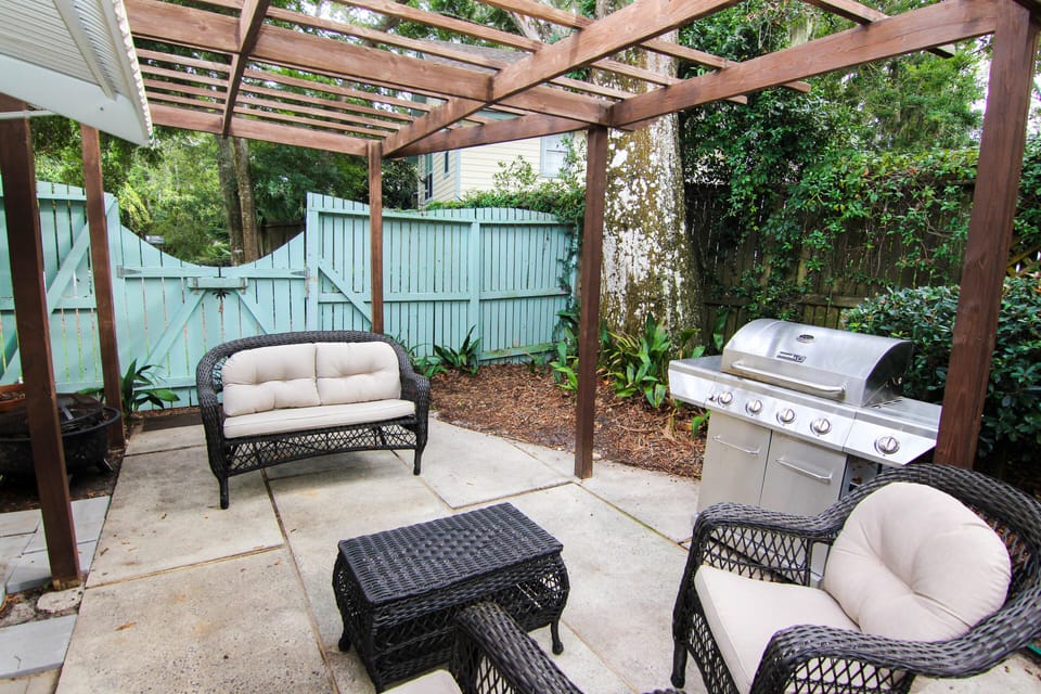 Backyard Patio  with a charcoal grill