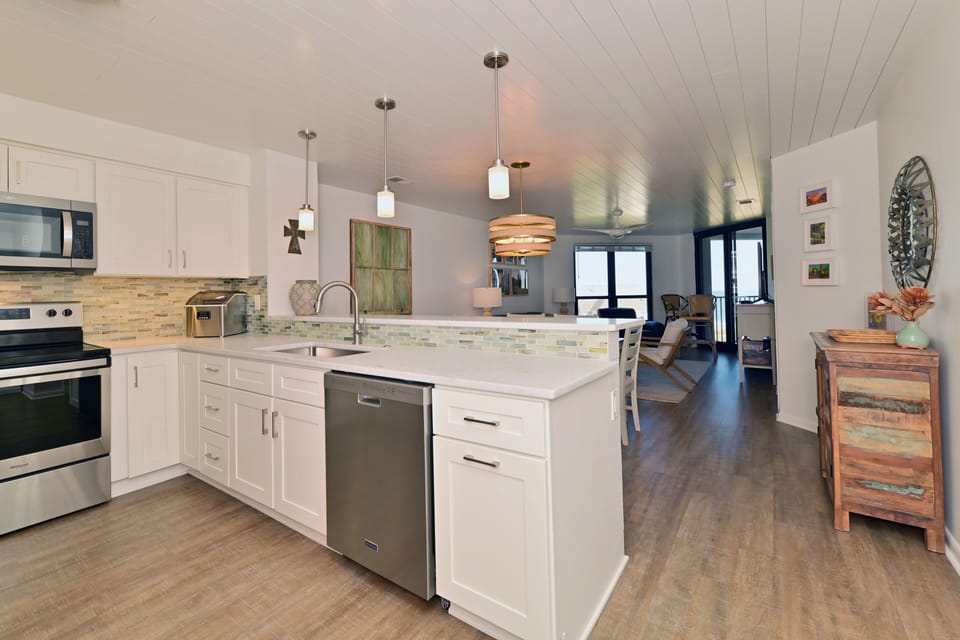 Bright, open kitchen with a large island and modern finishes