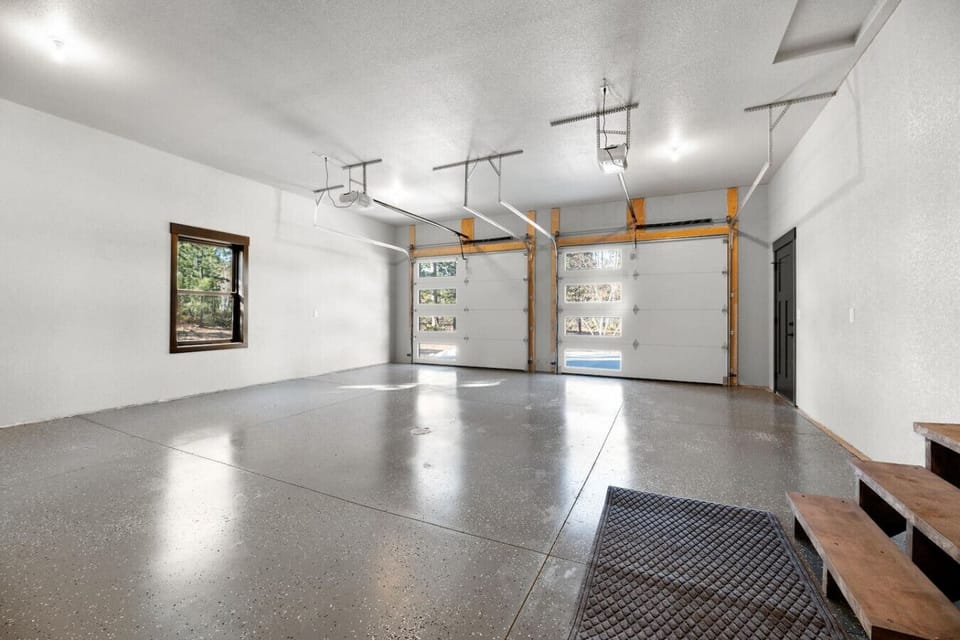 Spacious 2 car garage with heater.