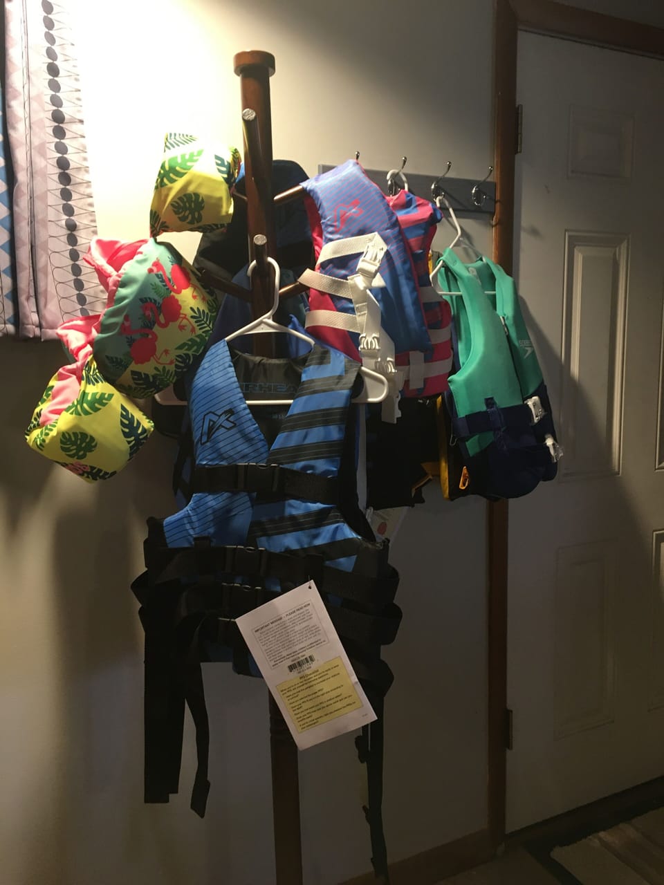 Variety of sizes of life jackets.