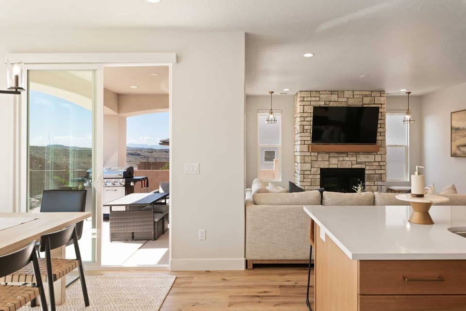 Kitchen and Living Room with Patio Access