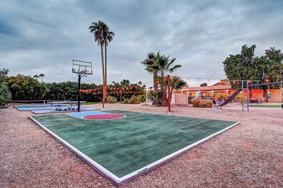 Your own basketball and pickleball courts, playground on private acre estate.