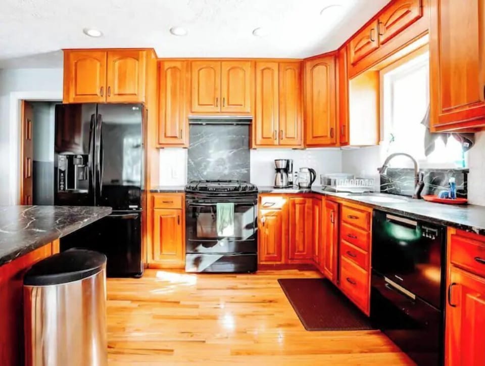 Soap stone countertops, a full gas range, and an eco-friendly dish washer. 