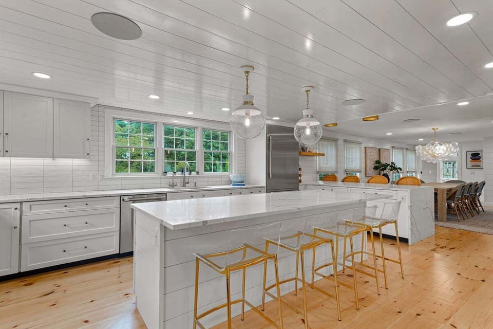 Stunning custom built kitchen with sleek stainless appliances.