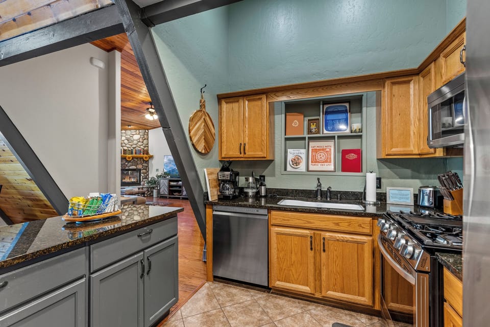 Fully stocked kitchen with all the modern amenities to make your meal making easy, fun, and memorable.