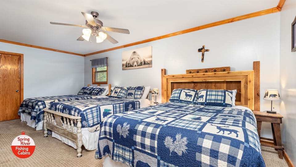 3 queen beds, plus 3 twin and 2 queen floor mattresses in the closet.