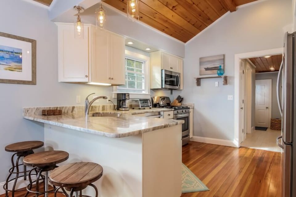 Kitchen looking down hallway