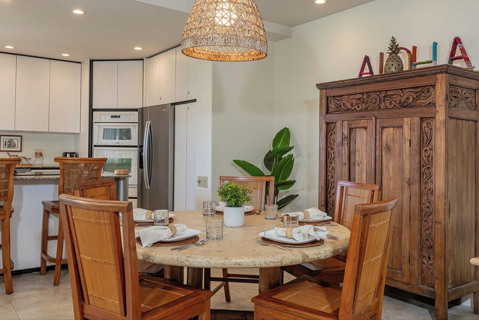 Comfortable dining space with natural light