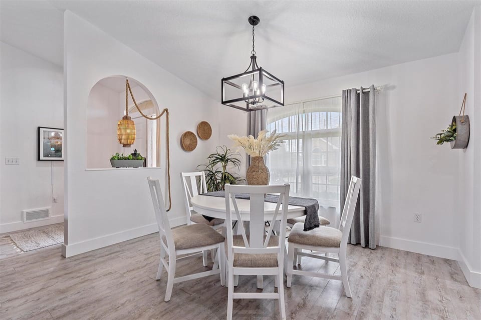 This beautiful dining space has seating for 6.