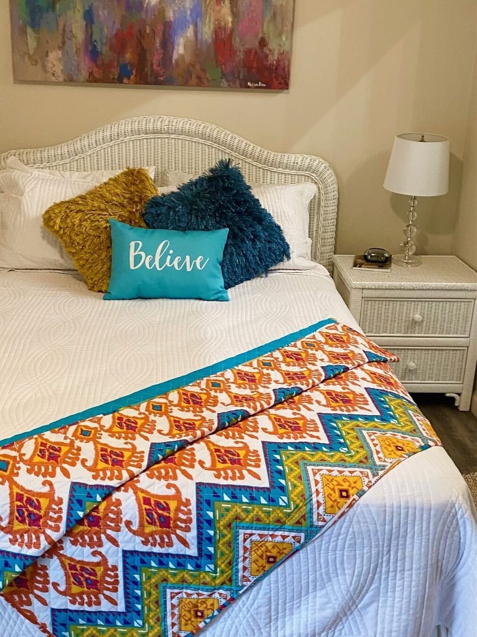 Comfy Queen size bed, walk in open closet with plenty of space.