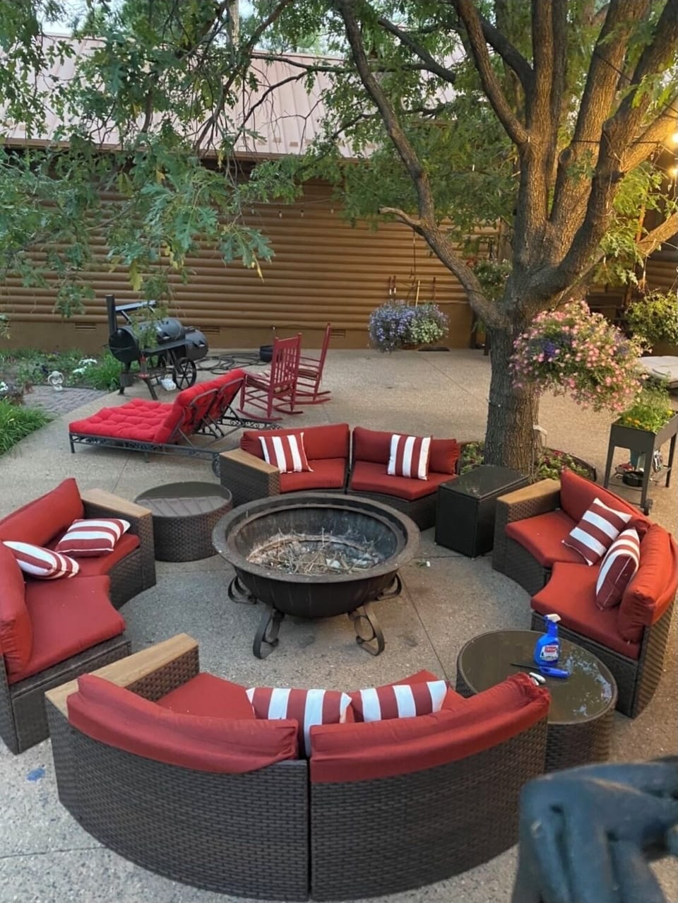 Large outdoor patio furniture and firepit