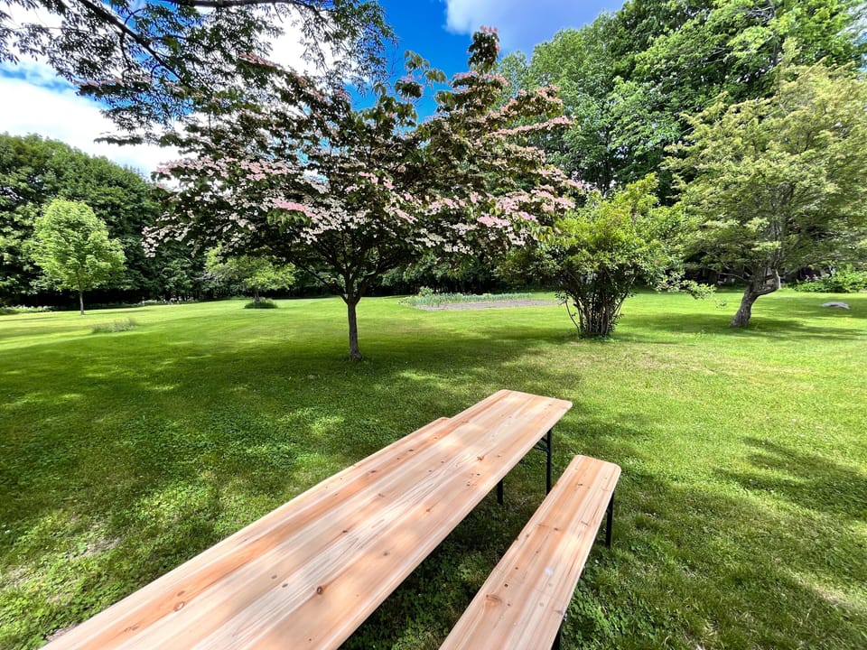 Cook lobsters on the outdoor grill and enjoy dinner overlooking adjacent field