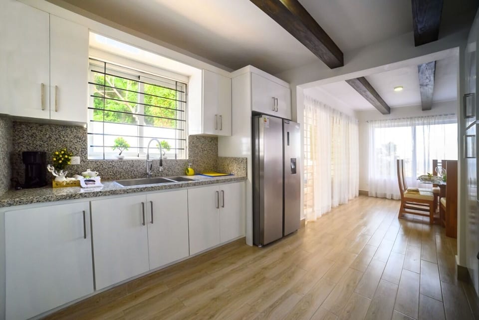 Complete galley style kitchen.