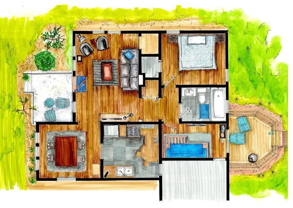 Hand drawn floor plan.