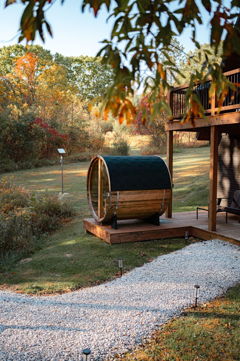 A 6-person Scandinavian barrel sauna has been added overlooking the lush forest on property. The sauna allows for a dry or steam experience depending on your preference!