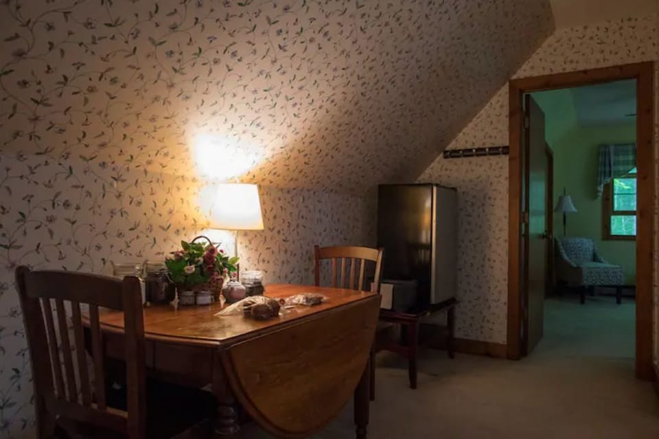 The central area with two chairs and a table with drop leaf.  Extra chairs too.