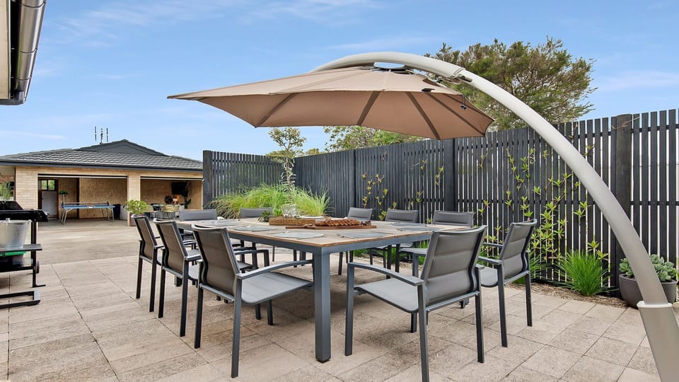 Blondies | Outdoor dining seating | Outdoor shower