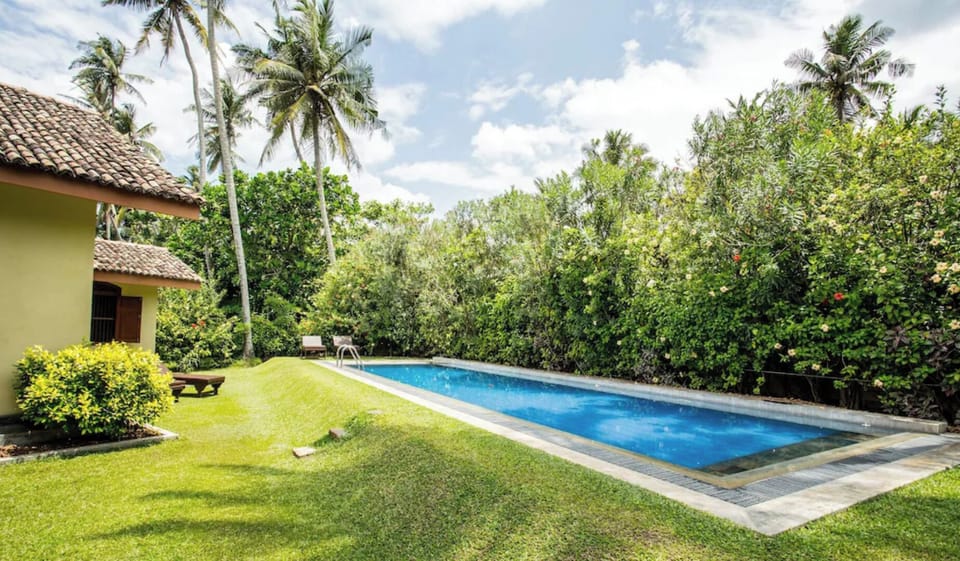 private outdoor pool for chalet guests only. Boundary wall around