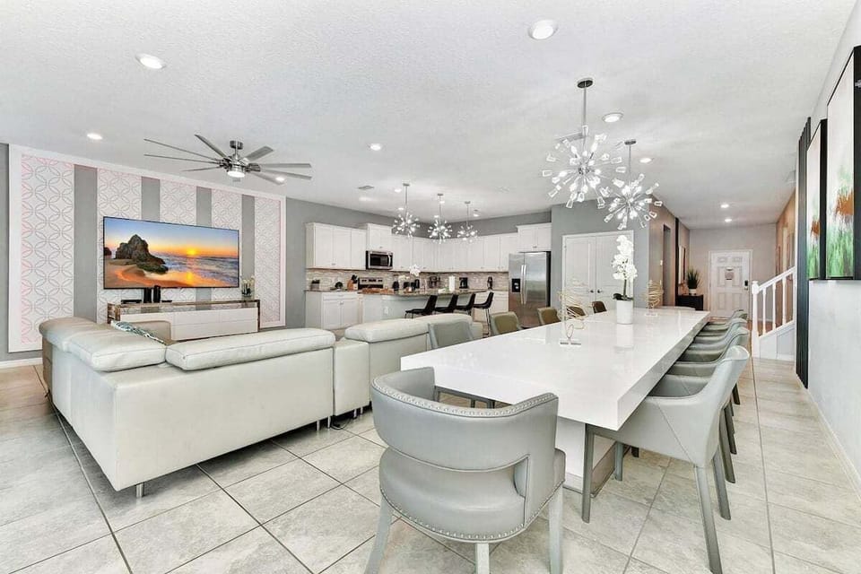 living room with smart tv and dining table