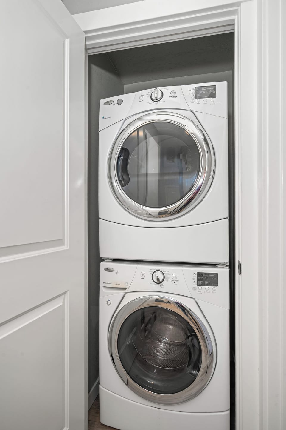 Convenient in-unit washer/dryer tucked into a dedicated laundry closet