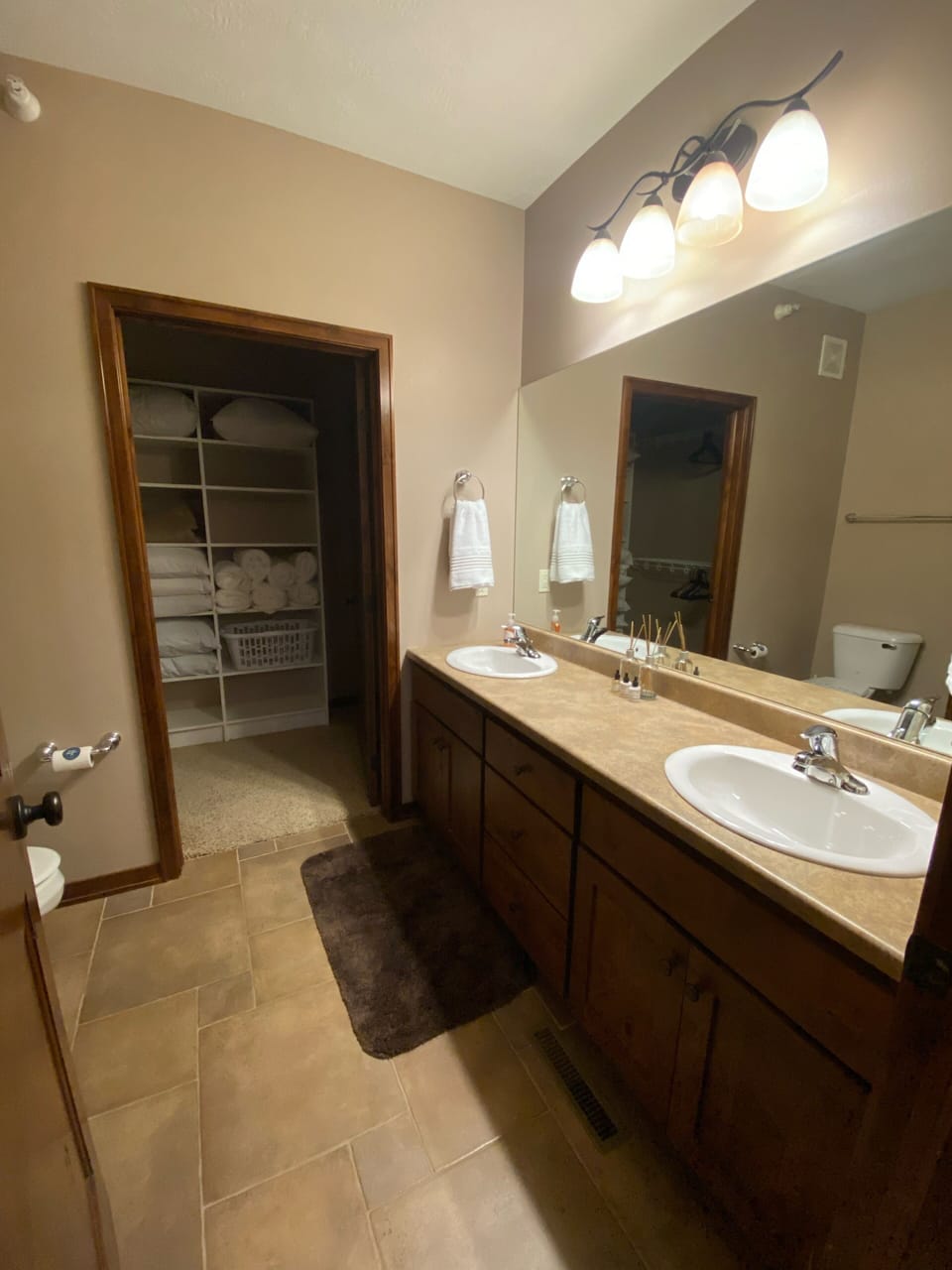 Master Bathroom. Shower / Double vanity. Master closet- Hangers for clothes. 