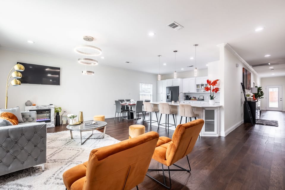 Living Room Area from a  different view! Plush velvet sofa. 