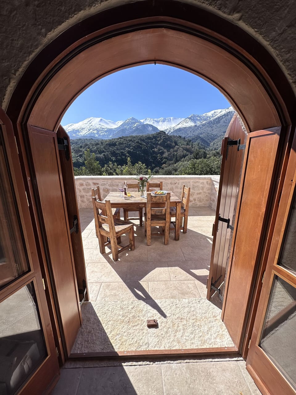 Balcony dining looking towards the mountains of the south 