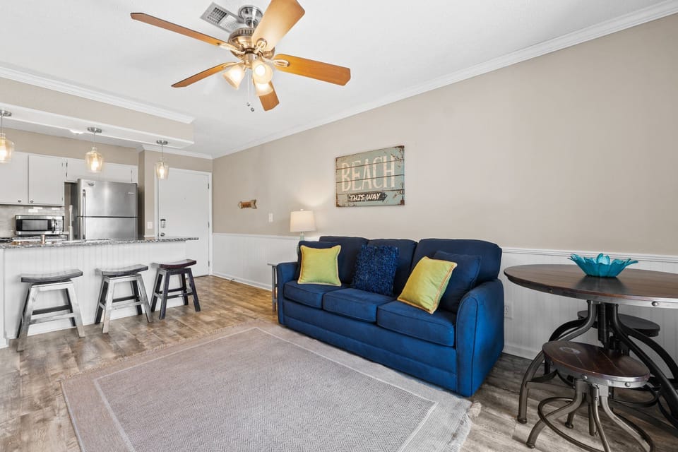 Open-concept layout with easy flow from living to kitchen.