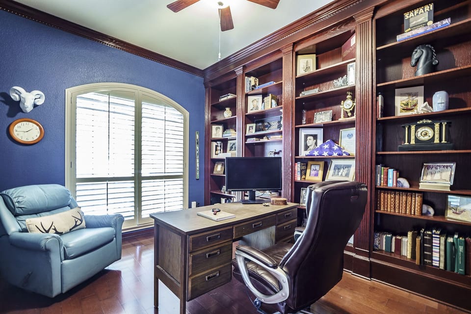 Office with extra monitors allows privacy for work, phone calls or videos