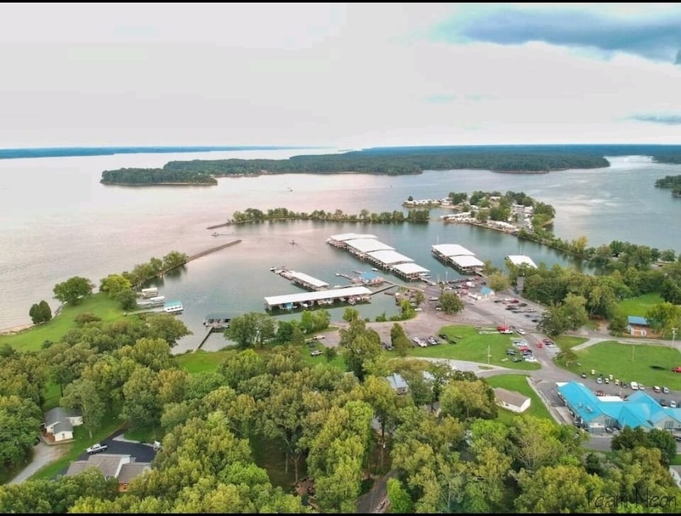 Arial view of neighborhood and Moors