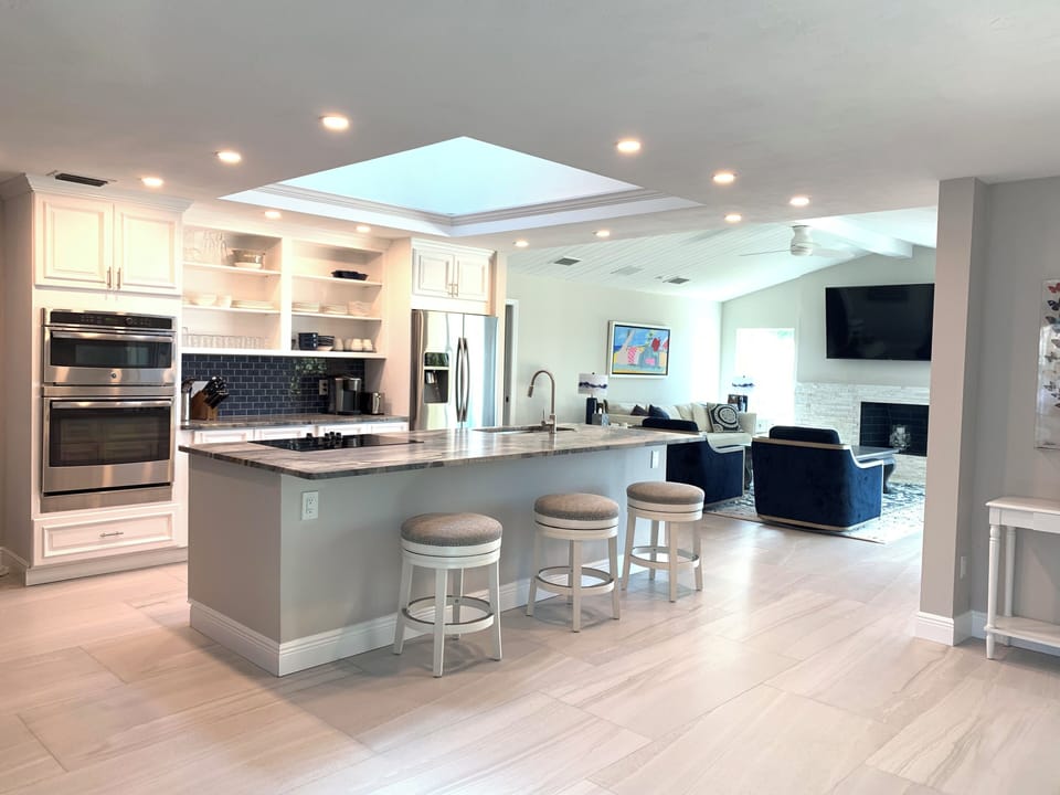 Skylight and lots of LED lighting for kitchen, double oven with convection