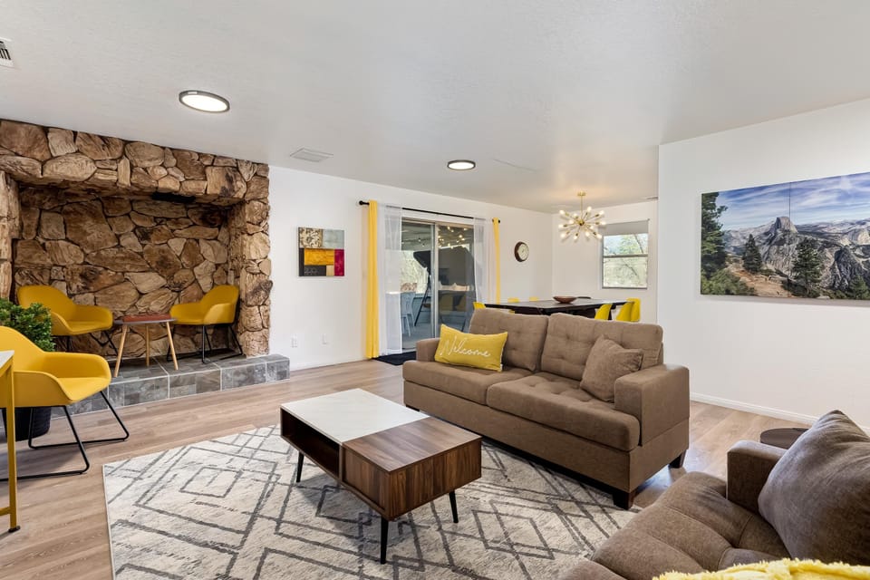 Spacious Living room with lots of seating and Tic Tac Toe gaming area.