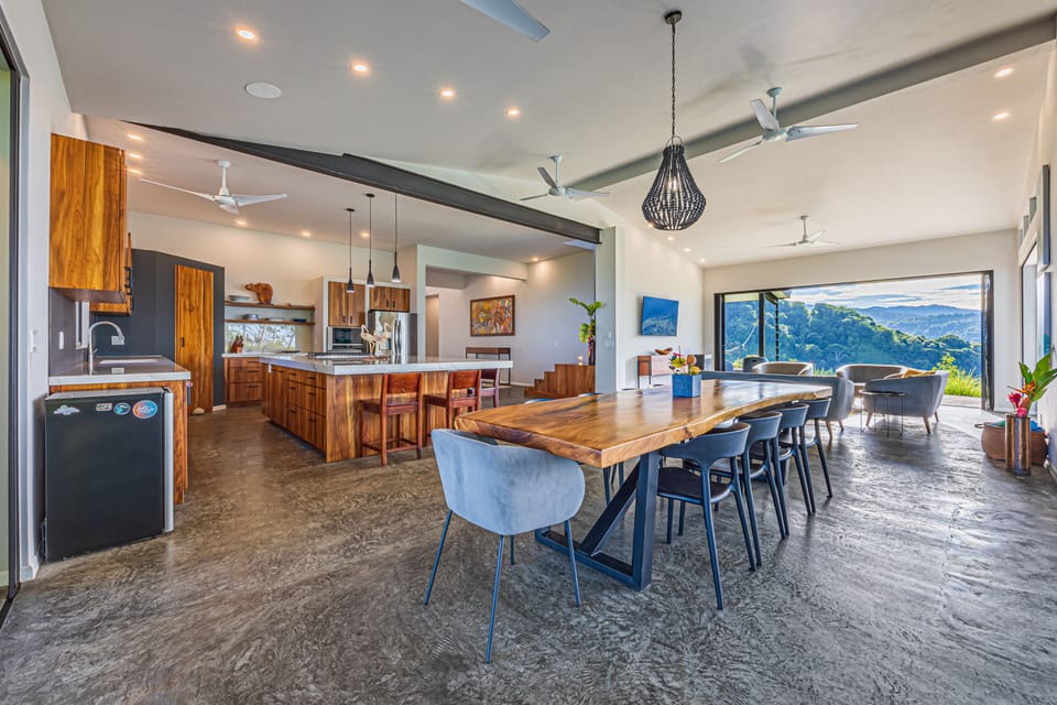 Dining, kitchen and living room
