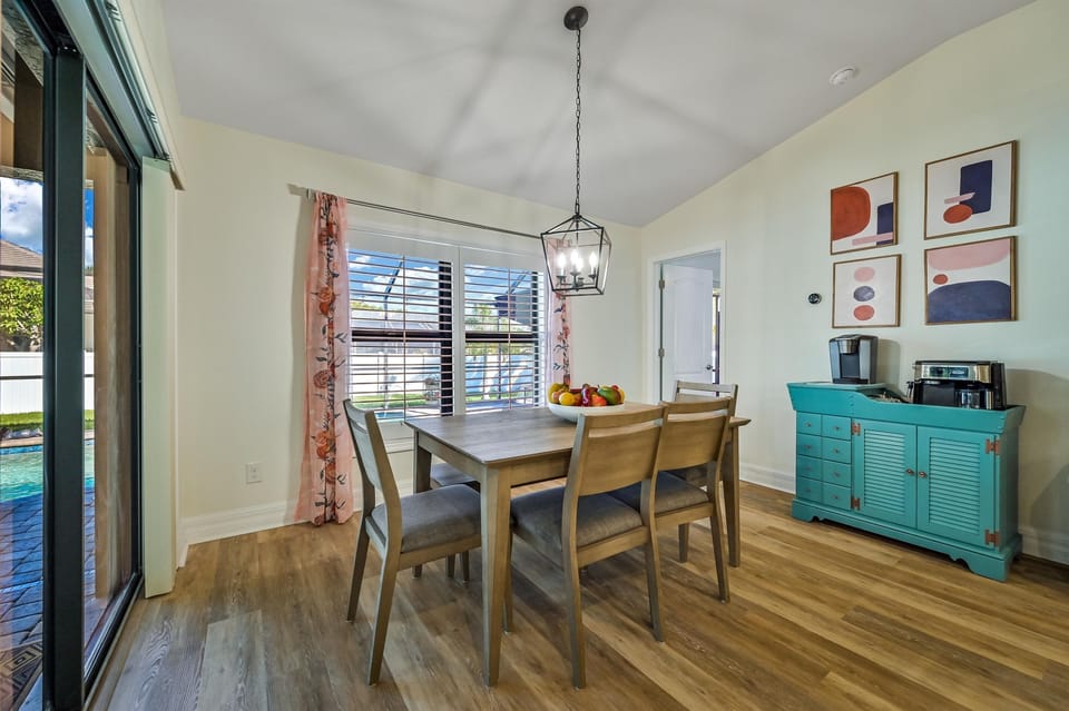 Eat meals as a family with seating at the table for 6-8 people