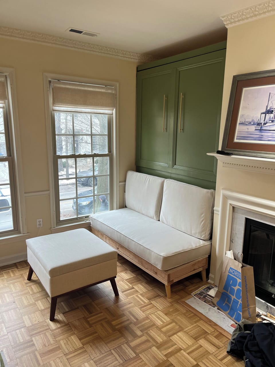 Living room couch and Queen Murphy bed system