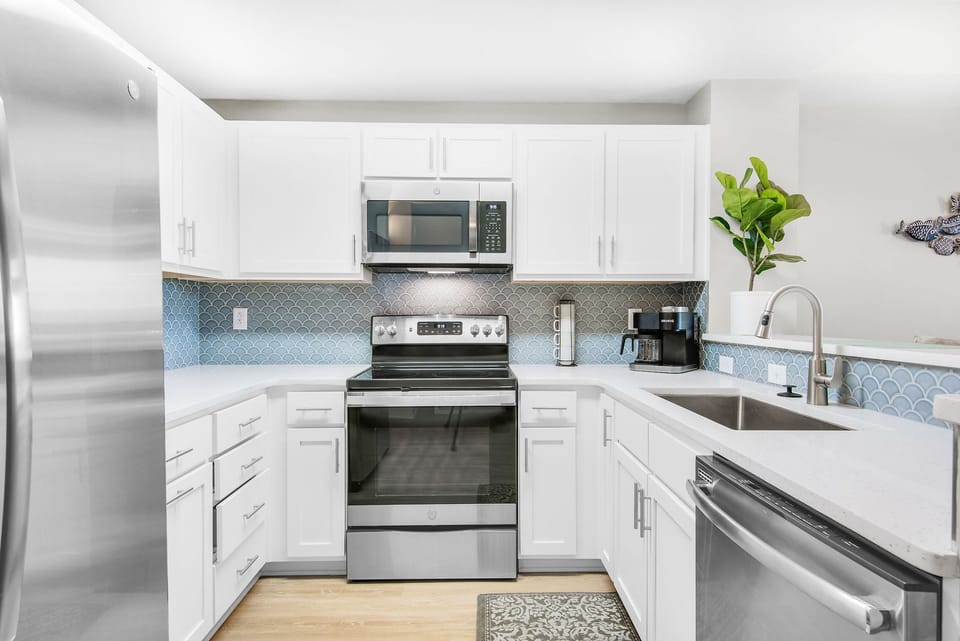 Fully equipped kitchen with stainless steel appliances