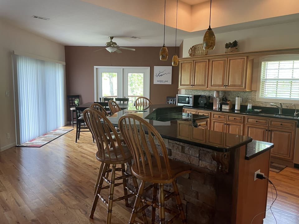 Large open floor plan.  Room for everyone to move around and still be together. 