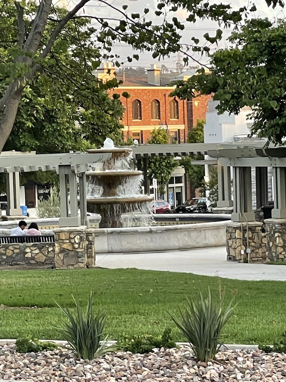 Park with fountain short walk in town 