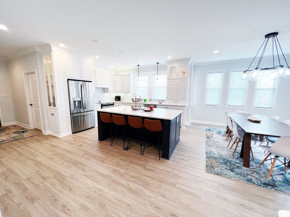 Open kitchen and dining area.