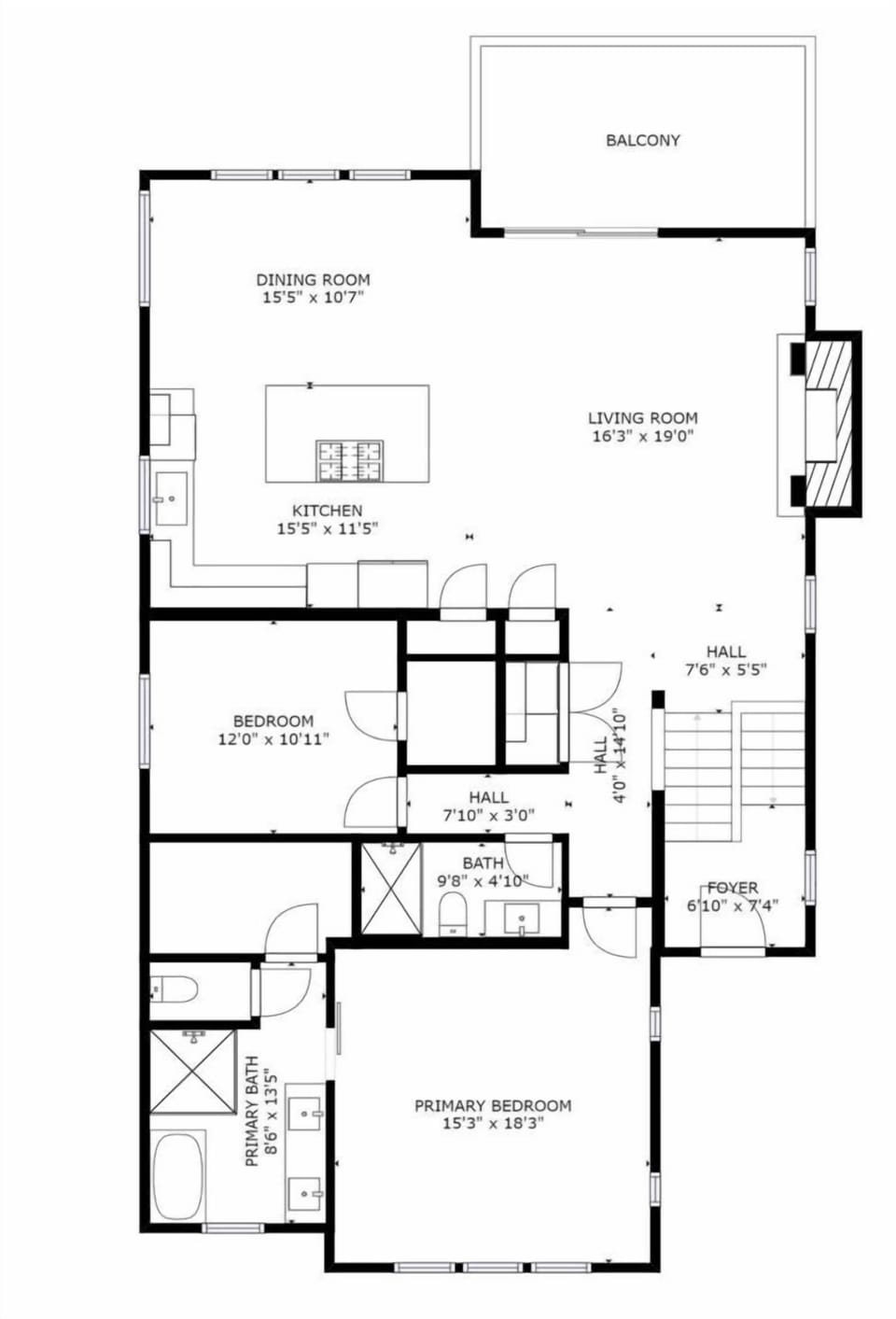 Layout showcasing the dining and living room areas, designed to illustrate how open spaces connect for easy entertaining.