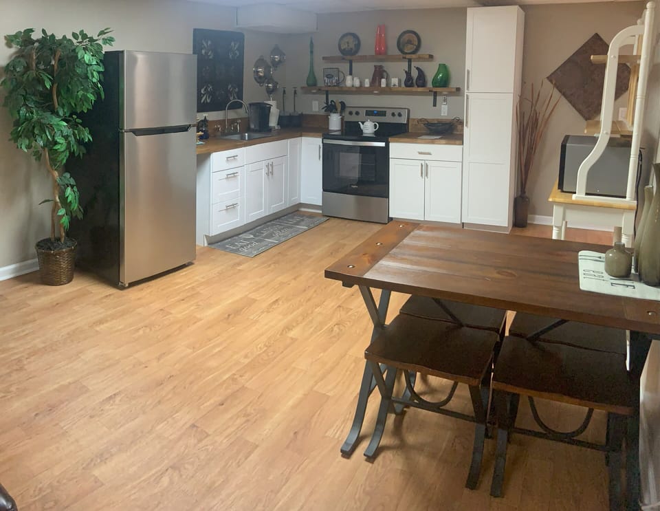 Full kitchen:  dishes, pots/pans, silverware, glasses, Keurig/k-cups.